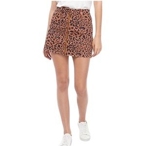 Free People Zip It Up Leopard Print Denim Mini Skirt Size 29
